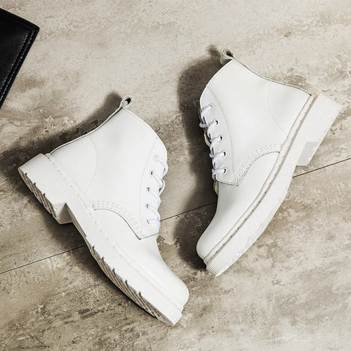 Load image into Gallery viewer, Genuine Leather Boots Women White Ankle Boots Motorcycle Boots Female Autumn Winter Shoes Woman Punk Winter Botas Mujer Spring

