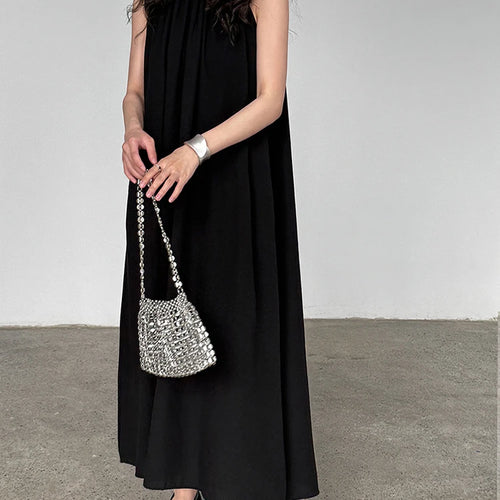 Load image into Gallery viewer, Women White Blue Knot Elegant Big Size Long Vest Dress New Halter Sleeveless Fashion Tide Spring Summer 2025 1DJ1282
