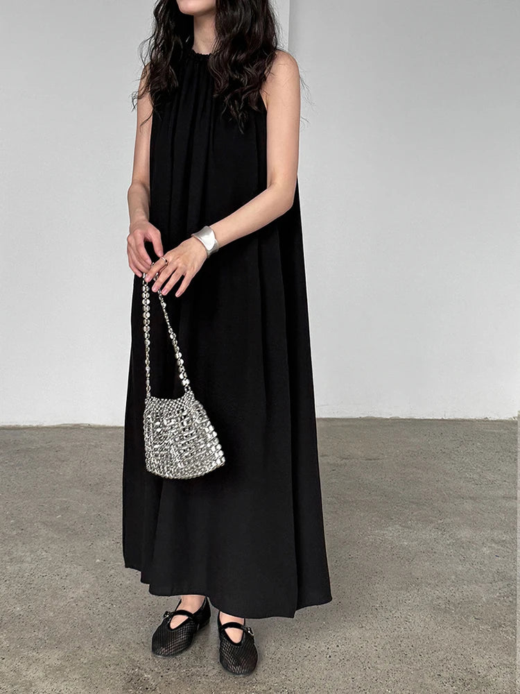 Women White Blue Knot Elegant Big Size Long Vest Dress New Halter Sleeveless Fashion Tide Spring Summer 2025 1DJ1282