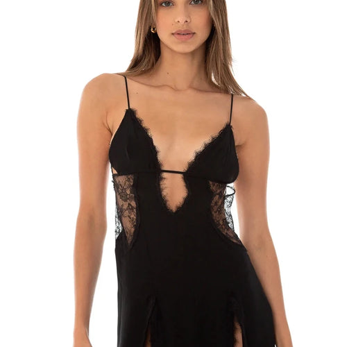 Load image into Gallery viewer, Deep V Neck Bodycon Mini Dresses Women Summer Sexy Harajuku Y2K Clothes Hollow Out Spaghetti Strap Backless Lace Dress
