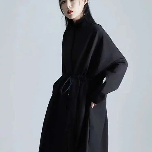 Load image into Gallery viewer, Loose Fit Black Bandage Big Size Long Jacket New O-neck Long Sleeve Women Coat Fashion Tide Spring Autumn 2025 1DH1987
