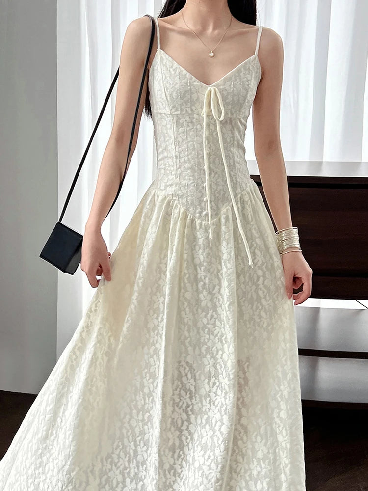 Women Green Printed Bandage Long Spaghetti Strap Dress New V-Neck Sleeveless Fashion Tide Spring Summer 2025 1DJ1311