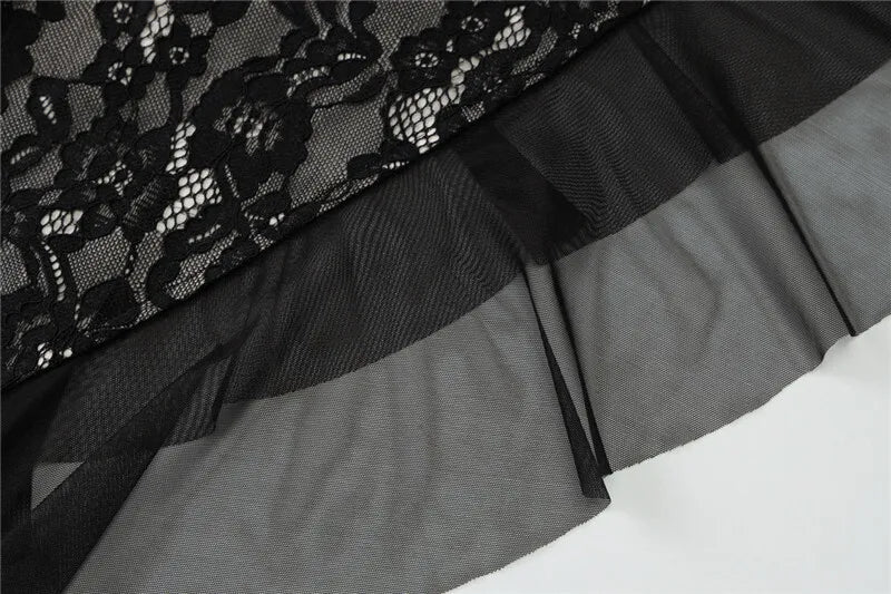 Mesh Lace Ruffled Sexy Maxi Dress For Women Gown Black Hollow Out Sleeveless Thigh High Split Club Long Dress Vestido