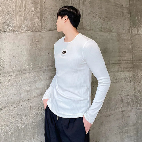 Load image into Gallery viewer, Fashion Niche Design Round Neck Long Sleeved Men&#39;s Tshirt Personality Solid Color Korean Fashion Male Tops 9A6757
