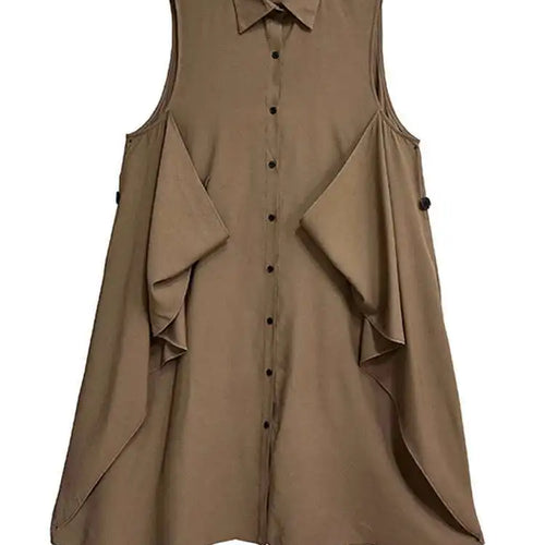 Load image into Gallery viewer, Women Khaki Irregular Spliced Big Size Midi Shirt Dress New Lapel Sleeveless Fashion Tide Spring Summer 2025 1DH9434
