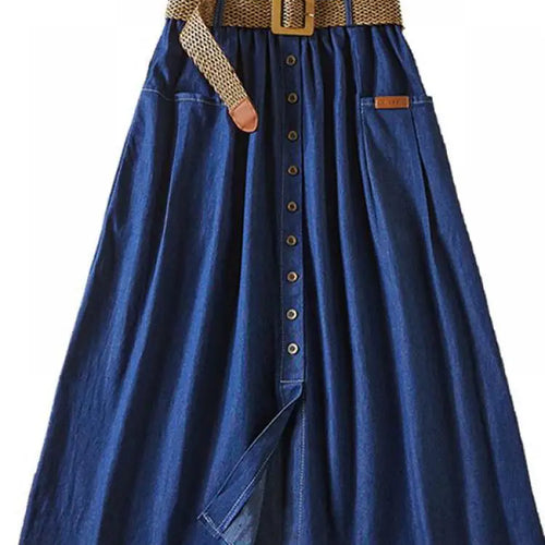 Load image into Gallery viewer, Denim Skirt Women Summer A-line High Waist Medium Length Belt Lace Up 2022 Knee Length Young Beautiful Casual Skirts Female
