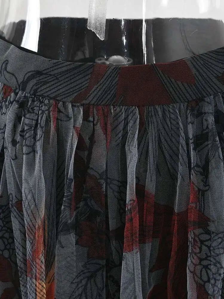 High Waist Black Pattern Printed Mesh Duoble Layers Half-body Skirt Women Fashion Tide New Spring Autumn 2025 2D1323