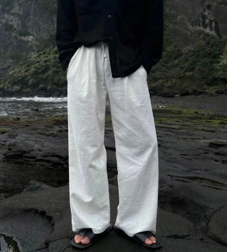 Men's Casual Pants New Korean Straight Leg Chic Male Spring Loose Elastic Waist Korean Simple Trendy Style Trousers 9W1440