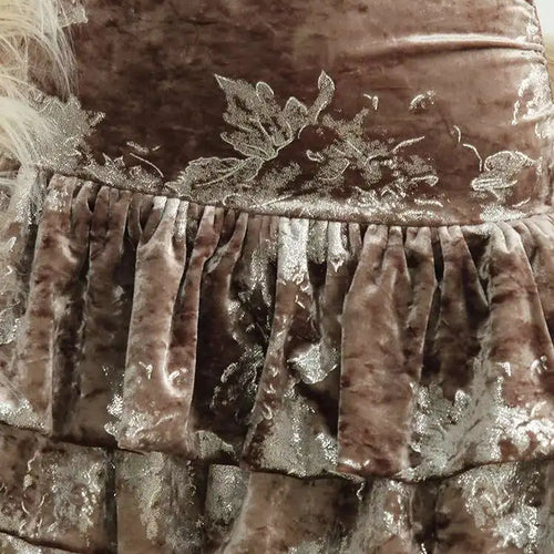 Load image into Gallery viewer, Women Apricot Silver Velvet Elegant Ruffles Mini Dress New Round Neck Sleeveless Fashion Tide Spring Autumn 20251DH8264
