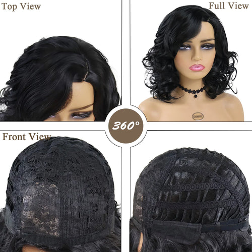 Load image into Gallery viewer, Synthetic Black Women Wigs Curly Hairstyles Natural Wig Medium Length Bouncy Haircut Black Female Wig Daily Use Healthy
