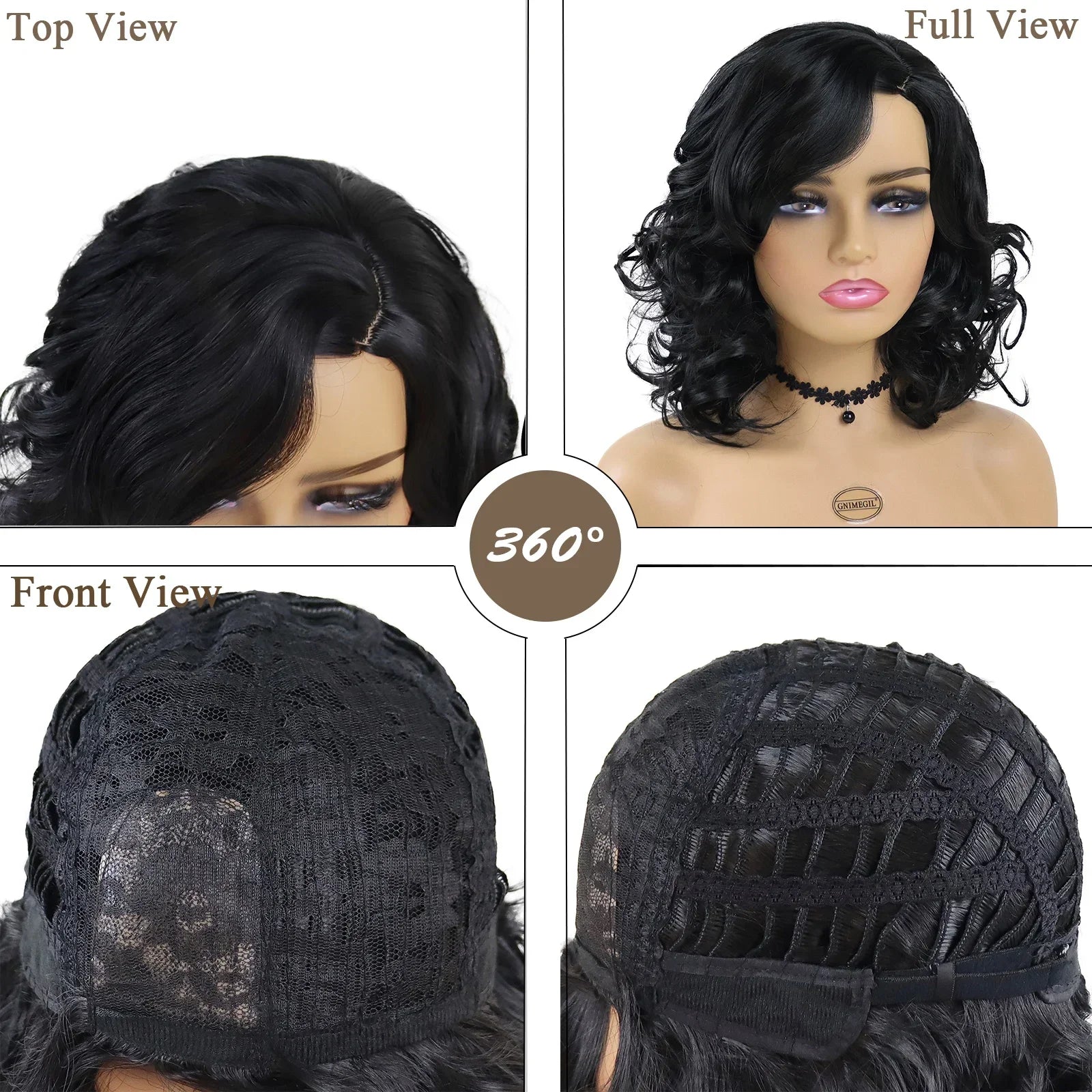 Synthetic Black Women Wigs Curly Hairstyles Natural Wig Medium Length Bouncy Haircut Black Female Wig Daily Use Healthy