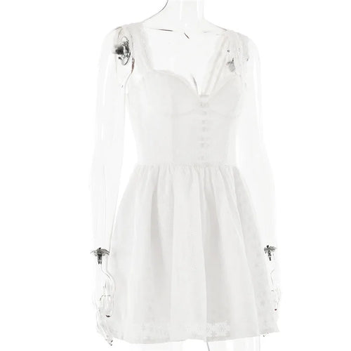 Load image into Gallery viewer, White English Embroidered Belted Mini Dress For Women Fashion V Neck Sleeveless Backless A-line Club Party Sexy Dress

