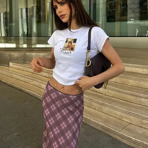 Load image into Gallery viewer, Y2k 2000s Pink Plaid Print Long Skirt Vintage Clothes 2023 Summer Womens Maxi Skirts Casual Bottoms P94-CZ22
