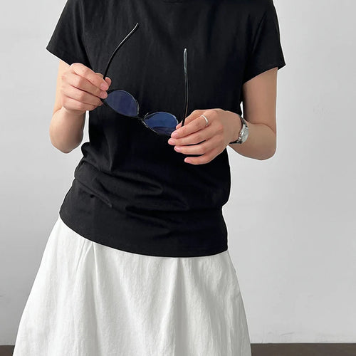 Load image into Gallery viewer, Women White Gray Waist Bandage Brief Elegant T-shirt New Round Neck Short Sleeve Fashion Tide Spring Summer 2025  1DJ1897
