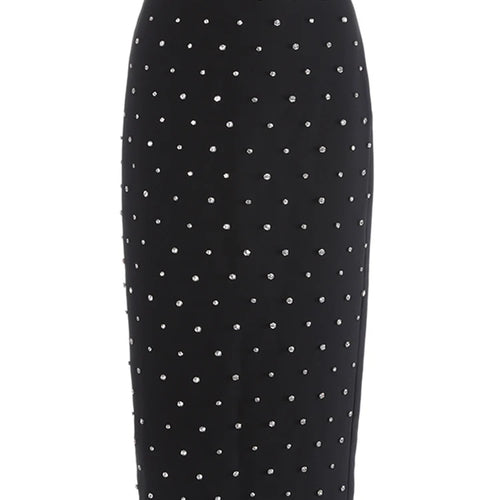 Load image into Gallery viewer, High Waist Black Rhinestones Shining Elegant Long Half-body Skirt Women Fashion Tide New Spring Autumn 2025 1DJ1269
