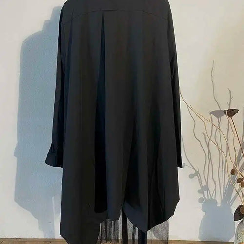 Load image into Gallery viewer, Women Black Irregular Hem Big Size Shirt Dress New Lapel Long Sleeve Loose Fit Fashion Tide Spring Autumn 2025 1DE2485
