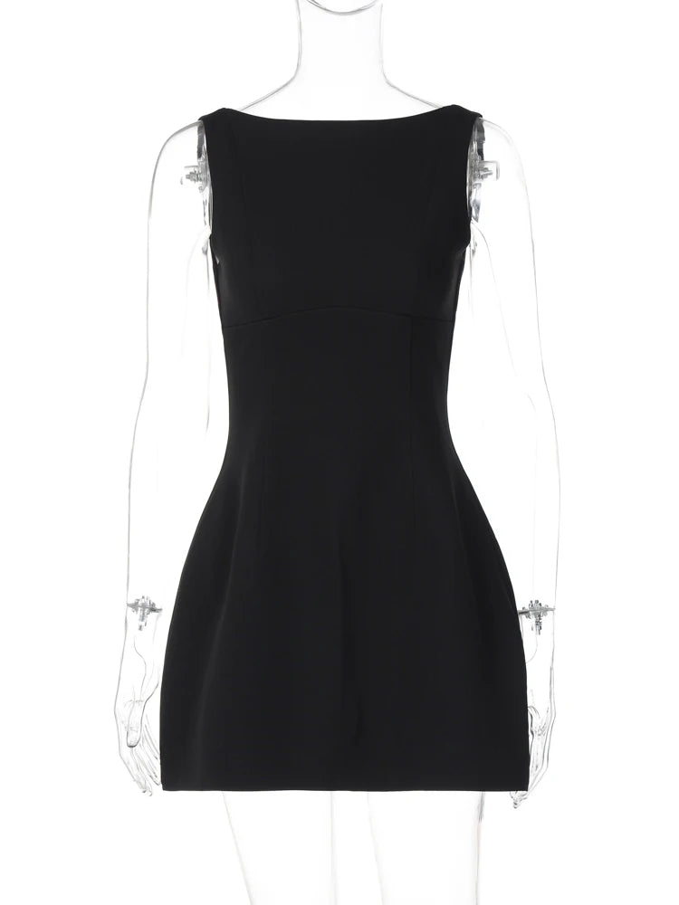 Elegant Solid Sleeveless Backless Zip Up Sexy Bodycon Mini Prom Dress Summer Women Outfit Birthday Evening Party