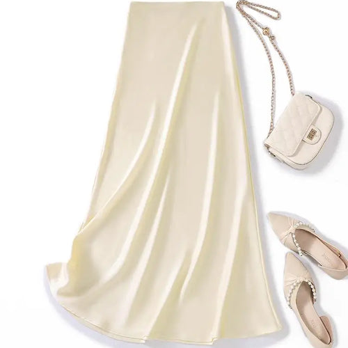 Load image into Gallery viewer, Korean Fashion Solid Elegant High Waist Zipper Long Skirt Women's Summer Vacation Party Wrapped Hip A-line Skirt 2024 Streetwear
