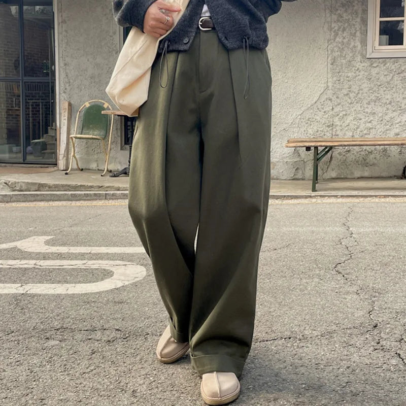 Korean Style Loose Men's Casual Pants Straight Wide Leg Solid Color Male Trousers Zippers Stylish Summer 9C6234