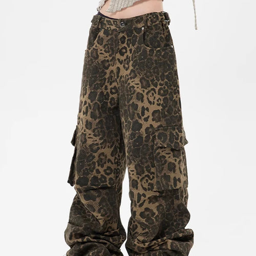 Load image into Gallery viewer, Colorblock Leopard Printing Patchwork Pockets Casual Pants For Women High Waist Loose Wide Leg Pant Female Fashion
