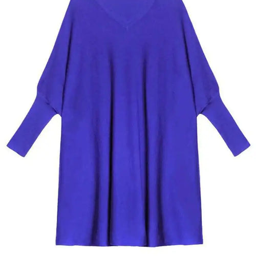 Load image into Gallery viewer, Women Blue Knitting Big Size Mini Dress New V-Neck Long Batwing Sleeve Loose Fit Fashion Tide Spring Autumn 2025 1DF9758
