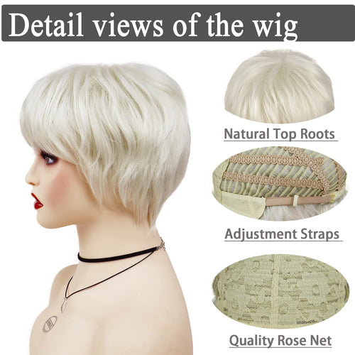 Load image into Gallery viewer, Synthetic Hair Natural Short Wigs for Women Platinum Blonde Wig with Bangs Ladies Hairstyles Wig with Weaving Cap
