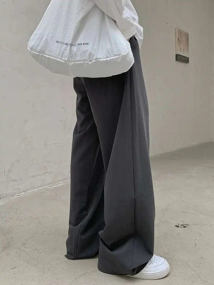 High Waist Gray Brief Pleated Long Wide Leg Elegant Pants New Trousers Women Fashion Tide Spring Autumn 2025 1DH8360