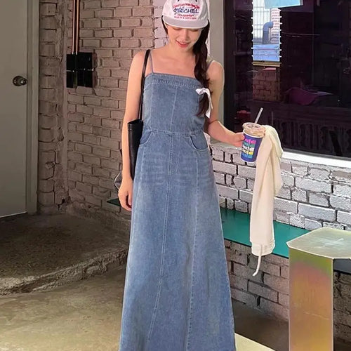 Load image into Gallery viewer, Vintage Sleeveless Backless Denim Long Dress Women Hot Summer High Waist Sexy Ladies Dresses Party Club Trendy Womens Clothes
