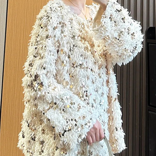 Load image into Gallery viewer, Solid Patchwork Sequins Elegant Knitting Sweaters For Women Round Neck Long Sleeve Pullover Sweater Female Fashion
