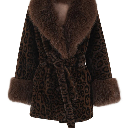 Load image into Gallery viewer, Brown Leopard Big Size Warm Faux Fur Jacket New Lapel Long Sleeve Women Coat Fashion Tide Autumn Winter 2025 CPG2453
