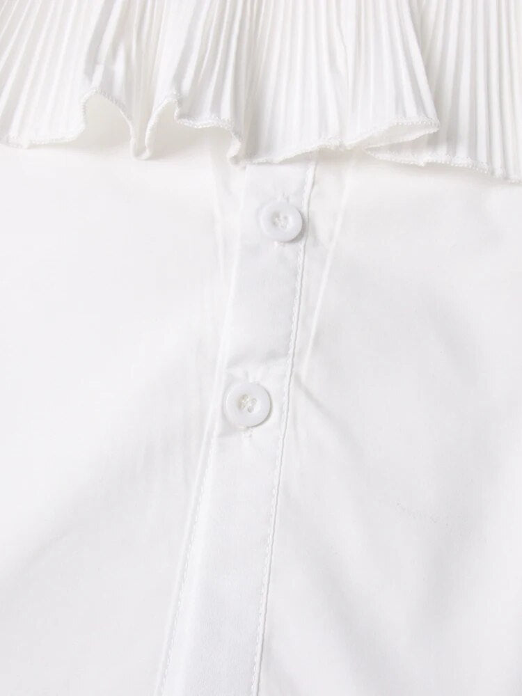 Solid Spliced Ruffles Blouses For Women Square Collar Three Quarter Sleeve Off Shoulder Elegant Shirt Female