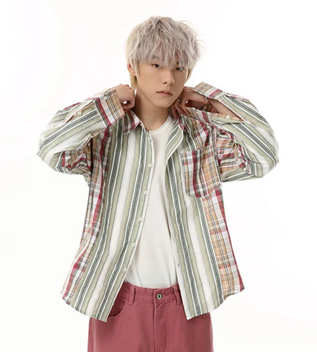 Men's Shirts New Spring Multi Color Striped Plaid Shirt Long Sleeve Turn-down Collar Male Clothing Stylish Men Top 9W1684