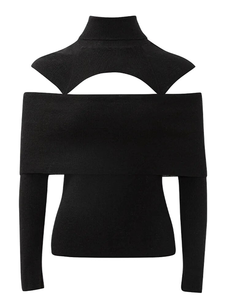 Solid Slimming Hollow Out Knitting Sweaters For Women Turtleneck Long Sleeve Casual Sexy Sweater Female Fashion