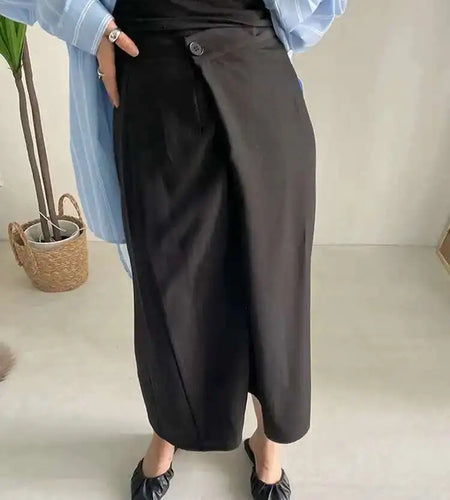 High Waist Black Irregular Spliced Long Elegant Half-body Skirt Women Fashion Tide New Spring Autumn 2025 1DF1470