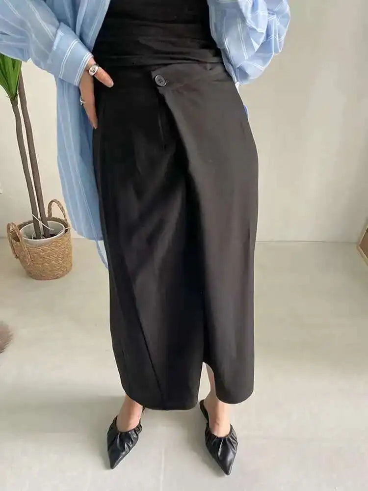 High Waist Black Irregular Spliced Long Elegant Half-body Skirt Women Fashion Tide New Spring Autumn 2025 1DF1470