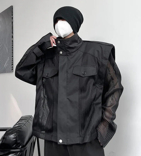 Deconstruction Mesh Splicing Jacket Male Thin Motorcycle Jackets Niche Design Punk Sun Protection 2025 Spring Tide 9C274