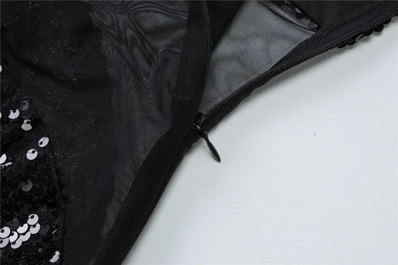 Sheer Mesh Spaghetti Strap Sexy Maxi Dress For Women Gown Glitter Sleeveless Backless High Waist Bodycon Club Dress