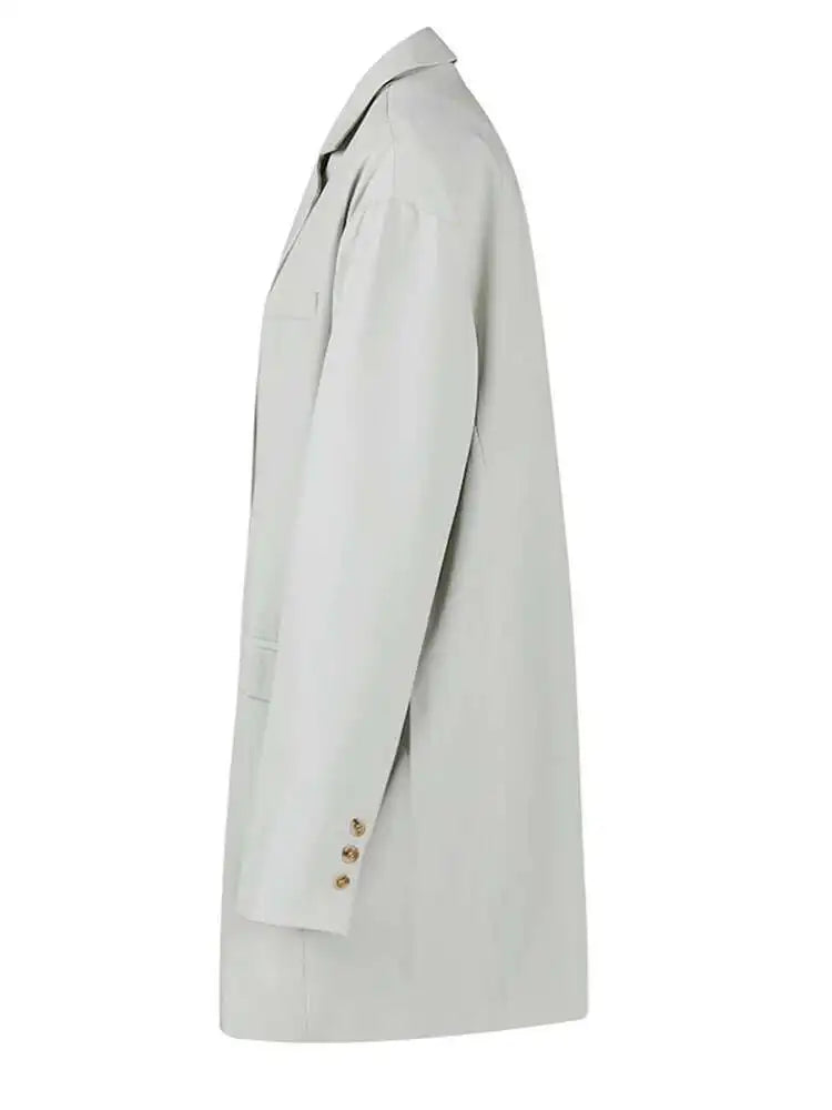 Women Beige Brief Long Big Size Elegant Blazer New Lapel Long Sleeve Jacket Fashion Tide Spring Autumn 2025 1LD1941