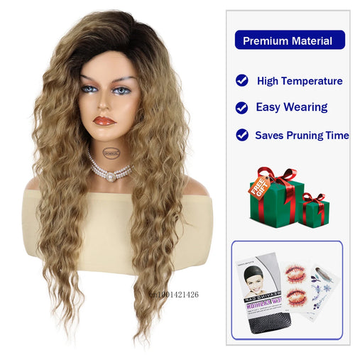 Load image into Gallery viewer, Black Roots Ombre Brown Wig Synthetic Hair Long Casual Wigs for Women Fashion Hairstyles Gradient Color Female Wigs Wife Gifts
