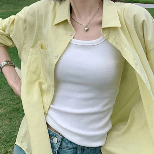 Load image into Gallery viewer, Chic Yellow Basic Office Ladies Shirts Solid Color Loose Single Breasted Drop Sleeves Women&#39;s Shirts Simple Streetwear
