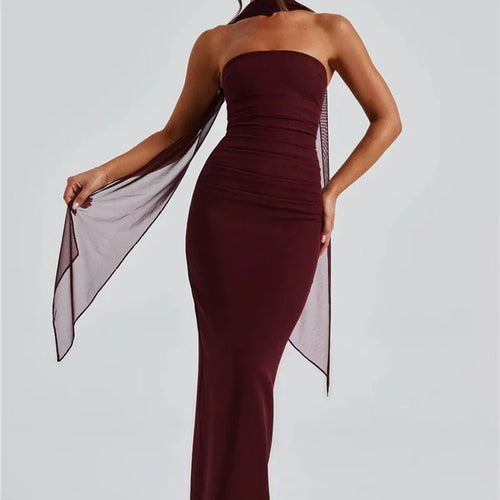 Load image into Gallery viewer, Scarf Collar Strapless Sexy Maxi Dress For Women Fashion Off-shoulder Backless Bodycon Club Party Long Dress Elegant
