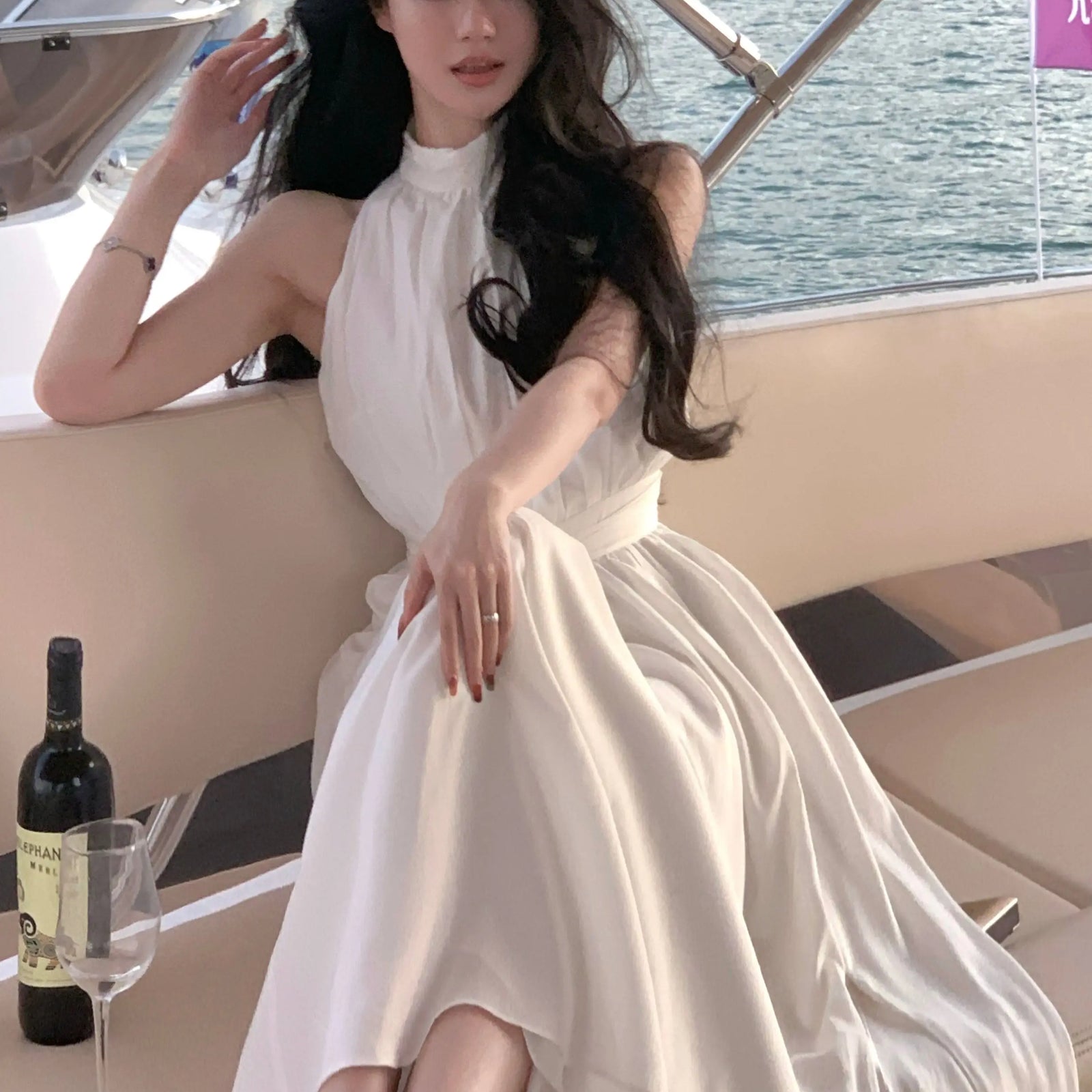 Women's French Elegant Midi Dress Fashion Fairy Pleated Party Prom Evening One Piece Clothes