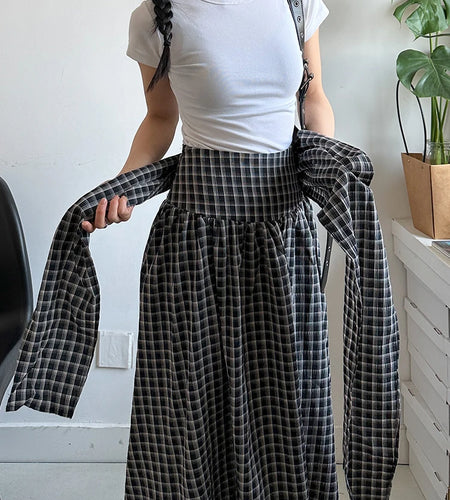 High Waist Black Plaid Bandage Side Zipper A-line Half-body Skirt Women Fashion Tide New Spring Autumn 2025 1DJ1178