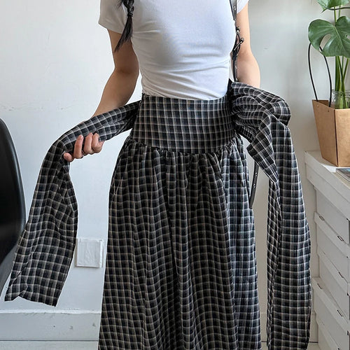 Load image into Gallery viewer, High Waist Black Plaid Bandage Side Zipper A-line Half-body Skirt Women Fashion Tide New Spring Autumn 2025 1DJ1178

