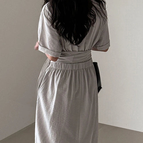 Load image into Gallery viewer, Women Navy Blue Cross Bandage Big Size Elegant Midi Dress New Round Neck Short Sleeve Fashion Spring Summer 2025 1DJ1359
