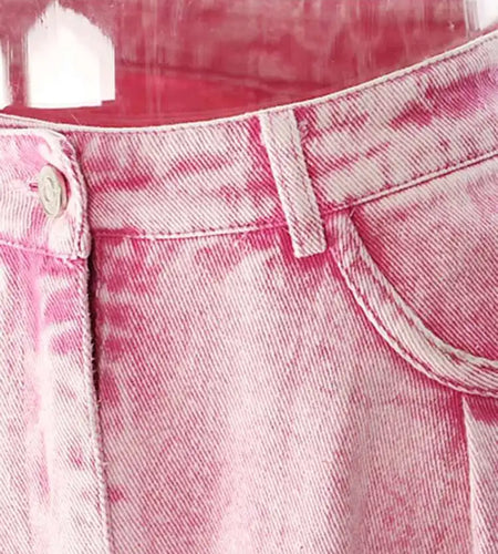 High Waist Rose Red Denim Hem Burr Pocket Long Casual Half-body Skirt Women Fashion Tide New Spring Autumn 2025 1DF9443