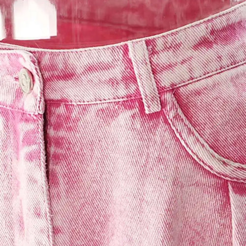 Load image into Gallery viewer, High Waist Rose Red Denim Hem Burr Pocket Long Casual Half-body Skirt Women Fashion Tide New Spring Autumn 2025 1DF9443
