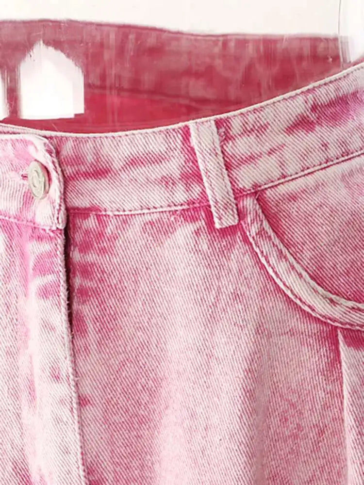 High Waist Rose Red Denim Hem Burr Pocket Long Casual Half-body Skirt Women Fashion Tide New Spring Autumn 2025 1DF9443