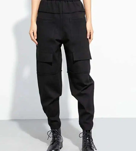 High Elastic Waist Black Big Pocket Long Casual Harem Pants New Trousers Women Fashion Tide Spring Autumn 2025 1DH5065