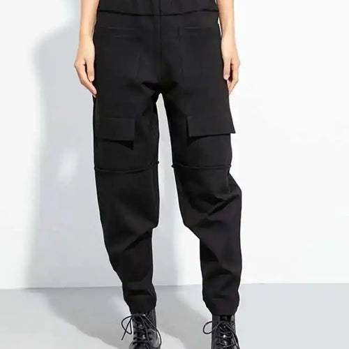 Load image into Gallery viewer, High Elastic Waist Black Big Pocket Long Casual Harem Pants New Trousers Women Fashion Tide Spring Autumn 2025 1DH5065
